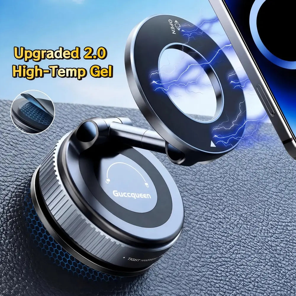 【Fathersdaygift】Guccqueen 2.0 Foldable Magnetic Car Phone Mount - 20 N52 Magnets, Vacuum Suction Cup with Heat-Resistant Nano-Adhesive Base for Magsafe Phones, Cars, Tools and Gadgets