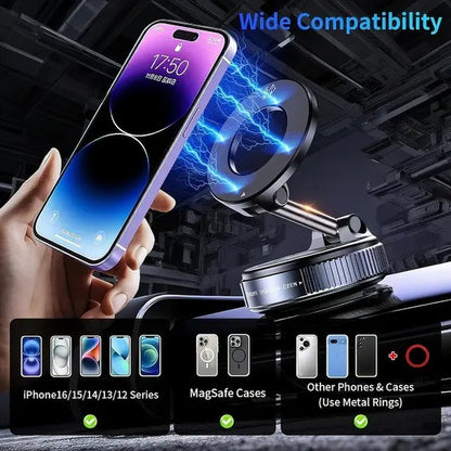 【Fathersdaygift】Guccqueen 2.0 Foldable Magnetic Car Phone Mount - 20 N52 Magnets, Vacuum Suction Cup with Heat-Resistant Nano-Adhesive Base for Magsafe Phones, Cars, Tools and Gadgets