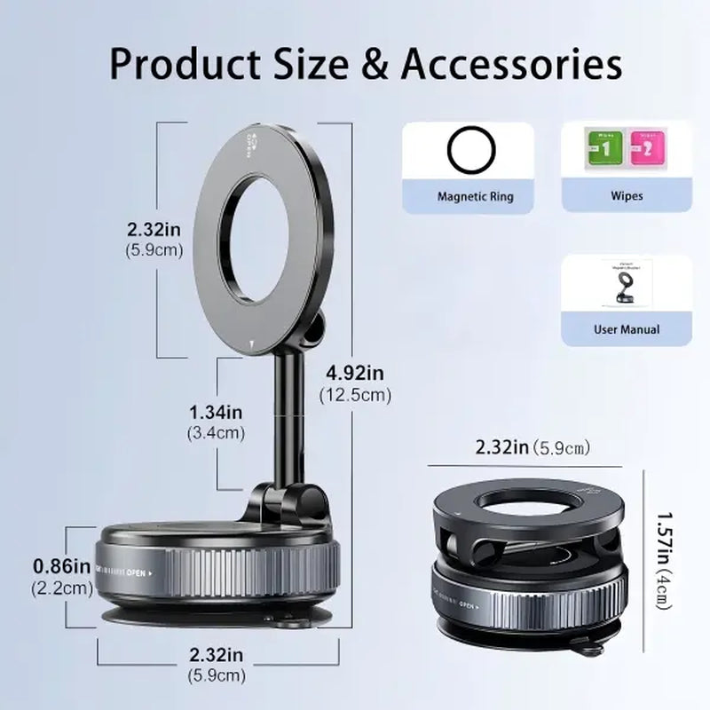 【Fathersdaygift】Guccqueen 2.0 Foldable Magnetic Car Phone Mount - 20 N52 Magnets, Vacuum Suction Cup with Heat-Resistant Nano-Adhesive Base for Magsafe Phones, Cars, Tools and Gadgets