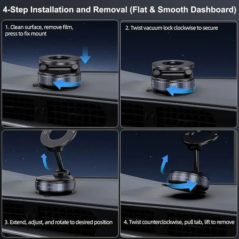 【Fathersdaygift】Guccqueen 2.0 Foldable Magnetic Car Phone Mount - 20 N52 Magnets, Vacuum Suction Cup with Heat-Resistant Nano-Adhesive Base for Magsafe Phones, Cars, Tools and Gadgets