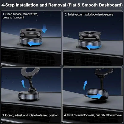 【Fathersdaygift】Guccqueen 2.0 Foldable Magnetic Car Phone Mount - 20 N52 Magnets, Vacuum Suction Cup with Heat-Resistant Nano-Adhesive Base for Magsafe Phones, Cars, Tools and Gadgets