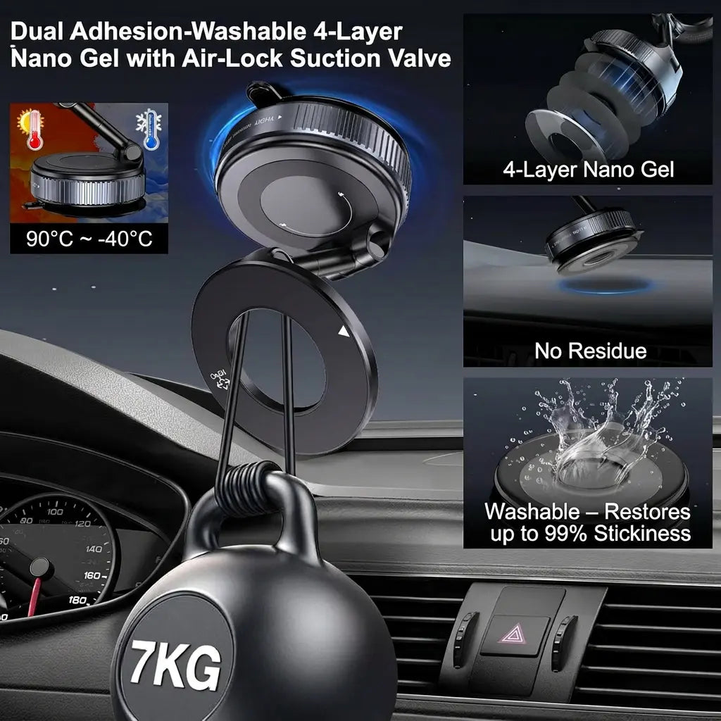 【Fathersdaygift】Guccqueen 2.0 Foldable Magnetic Car Phone Mount - 20 N52 Magnets, Vacuum Suction Cup with Heat-Resistant Nano-Adhesive Base for Magsafe Phones, Cars, Tools and Gadgets