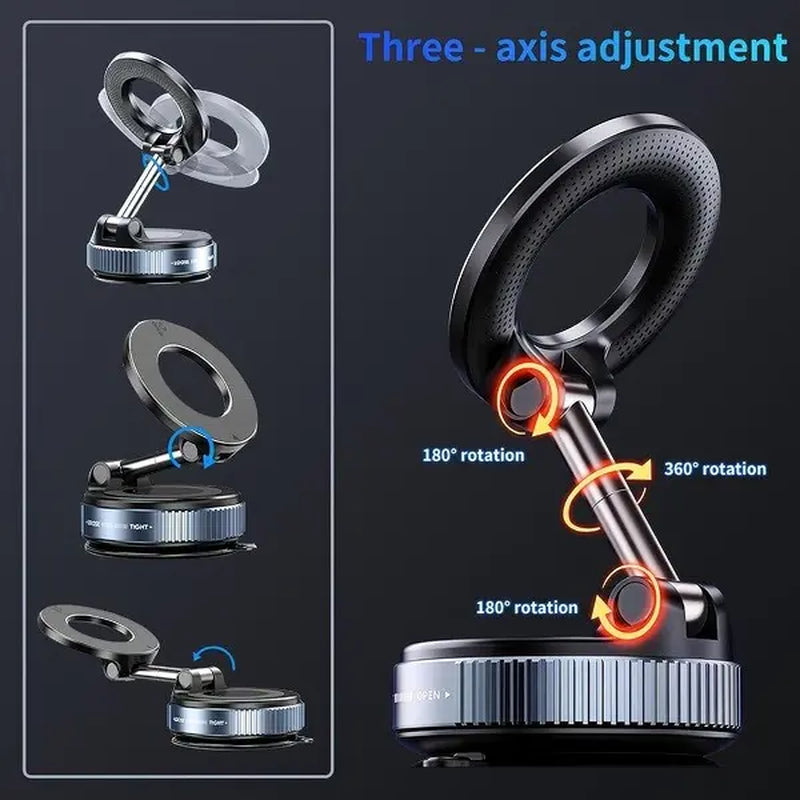 【Fathersdaygift】Guccqueen 2.0 Foldable Magnetic Car Phone Mount - 20 N52 Magnets, Vacuum Suction Cup with Heat-Resistant Nano-Adhesive Base for Magsafe Phones, Cars, Tools and Gadgets