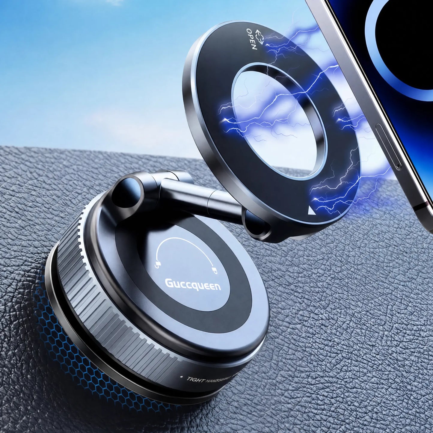 【Fathersdaygift】Guccqueen 2.0 Foldable Magnetic Car Phone Mount - 20 N52 Magnets, Vacuum Suction Cup with Heat-Resistant Nano-Adhesive Base for Magsafe Phones, Cars, Tools and Gadgets